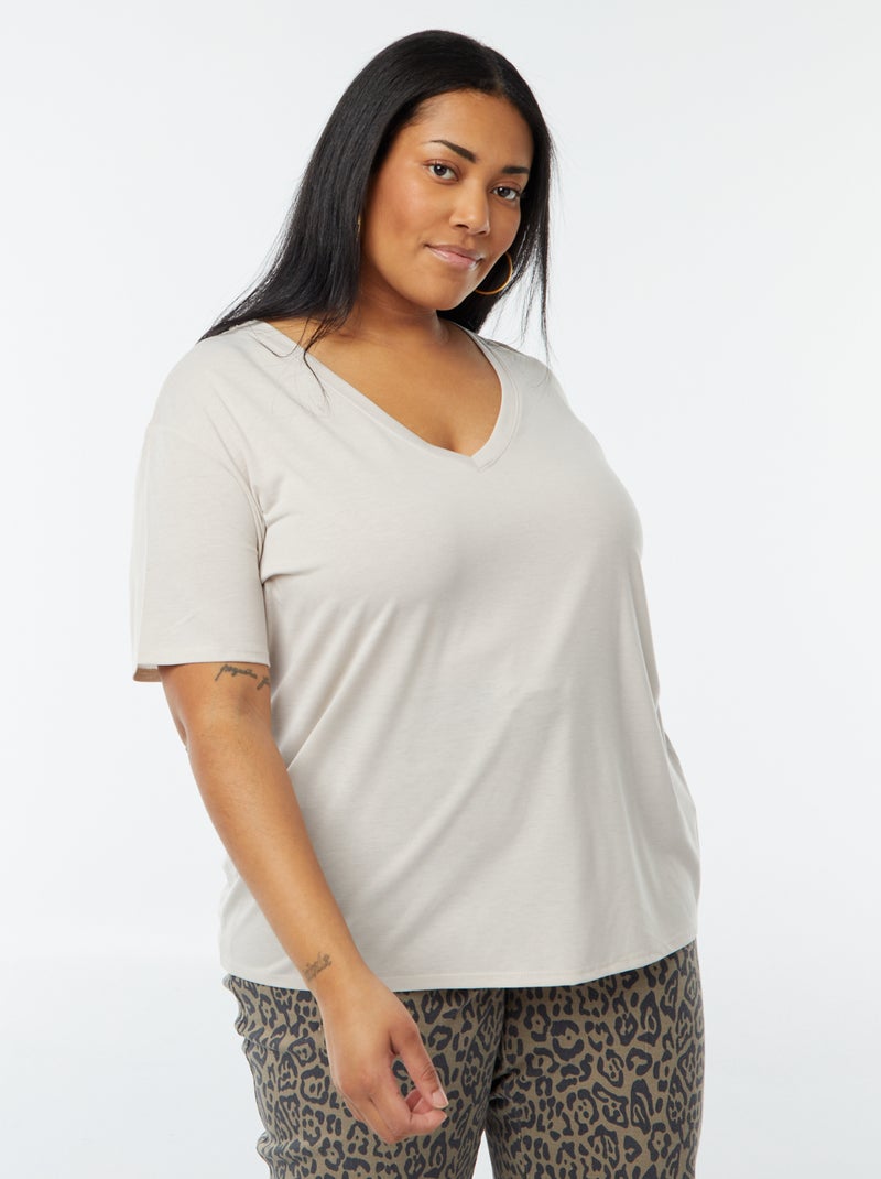 T-shirt basic tinta unita scollo a V Grigio - Kiabi