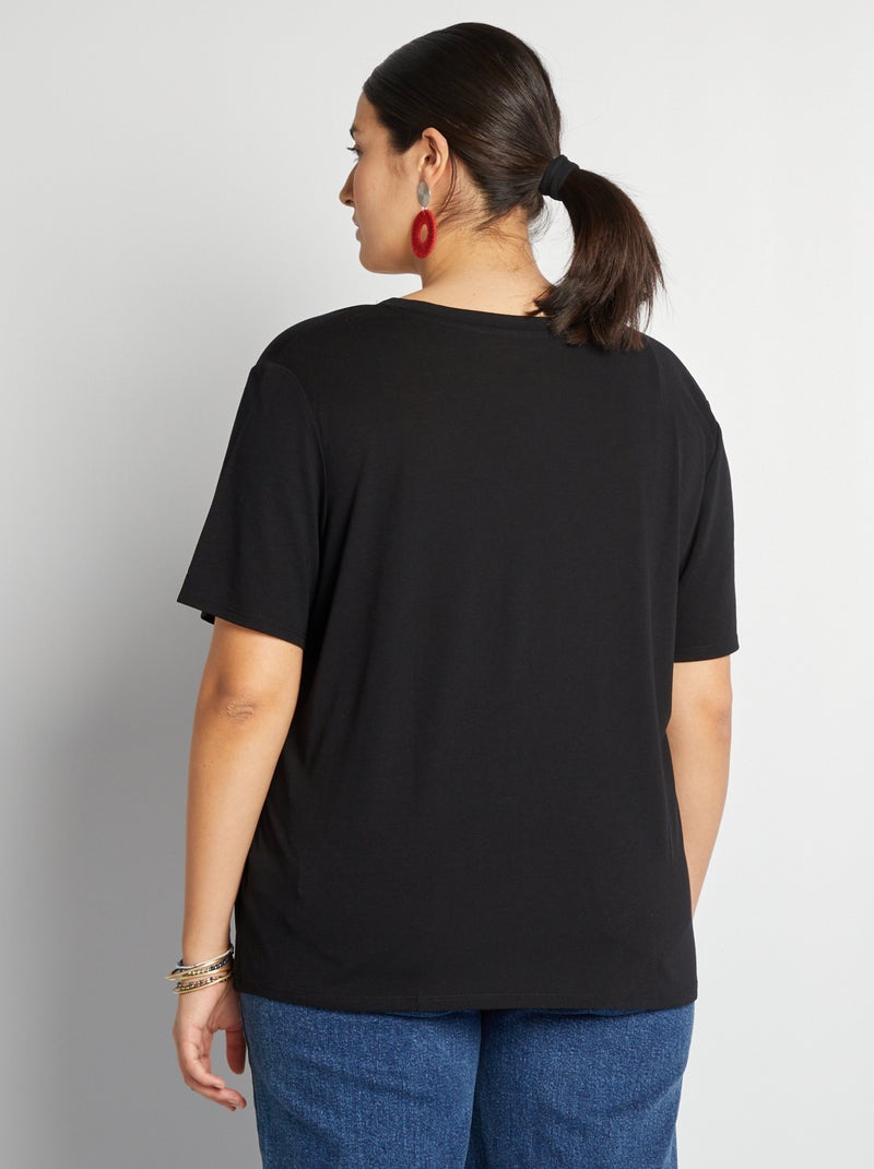 T-shirt basic tinta unita scollo a V nero - Kiabi