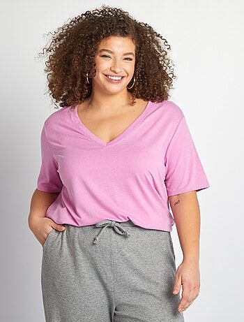 T-shirt basic tinta unita scollo a V