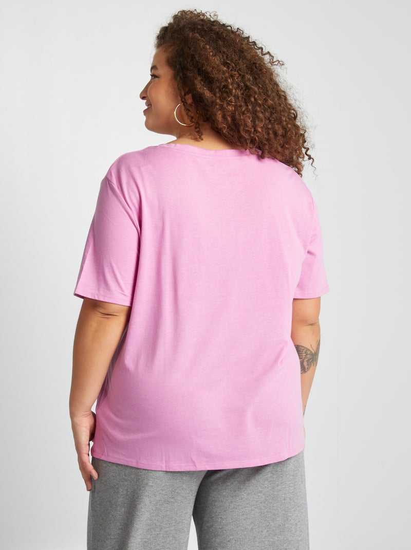 T-shirt basic tinta unita scollo a V ROSA - Kiabi