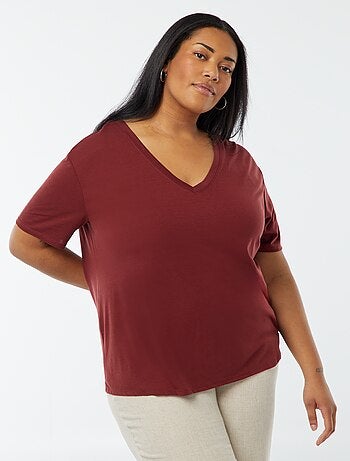 T-shirt basic tinta unita scollo a V