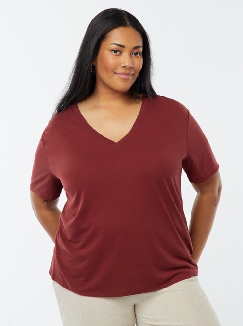 T-shirt basic tinta unita scollo a V - Kiabi