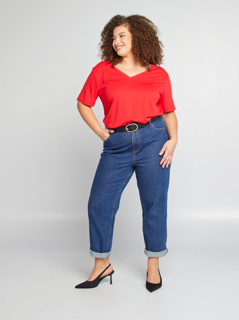 T-shirt basic tinta unita scollo a V ROSSO - Kiabi