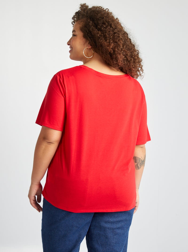 T-shirt basic tinta unita scollo a V ROSSO - Kiabi