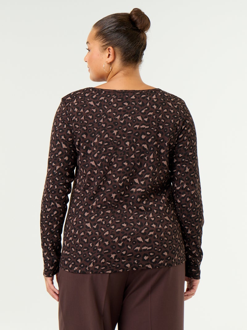 T-shirt basica a costine Marrone - Kiabi