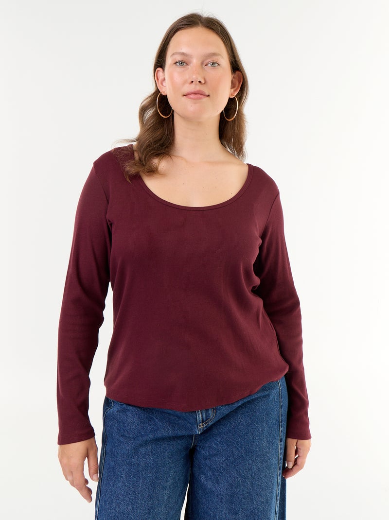 T-shirt basica a costine Rosso - Kiabi
