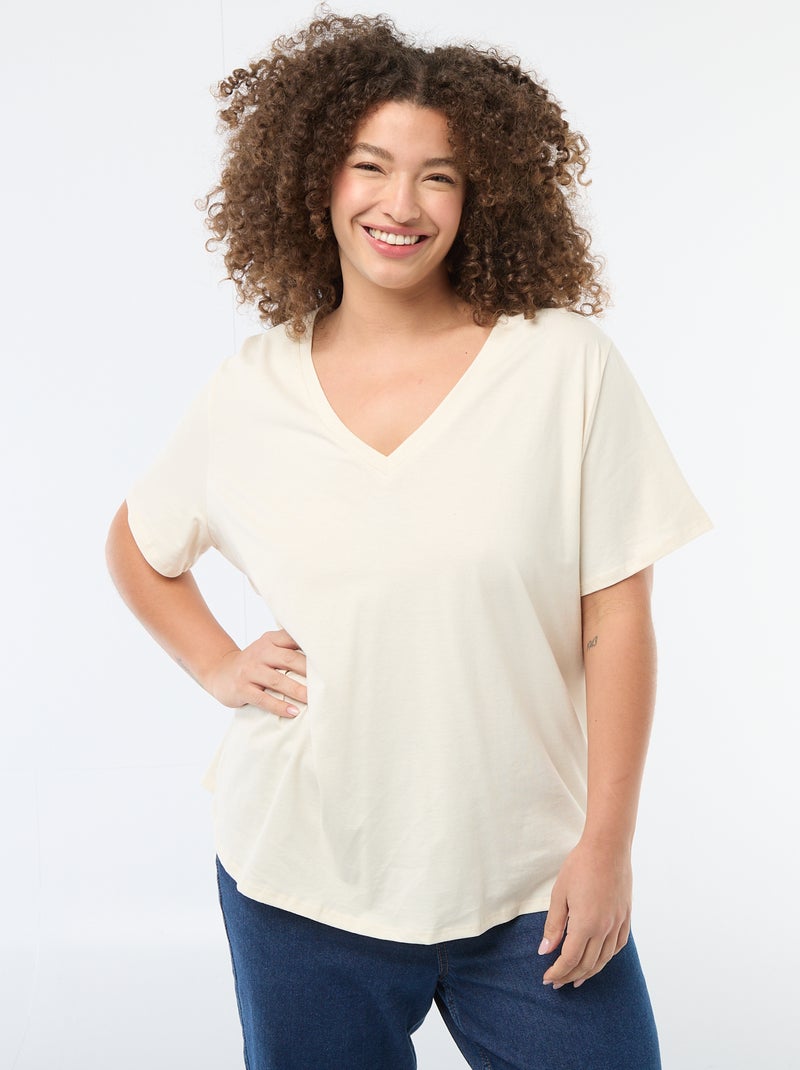 T-shirt basica a maniche corte e scollo a V Bianco - Kiabi