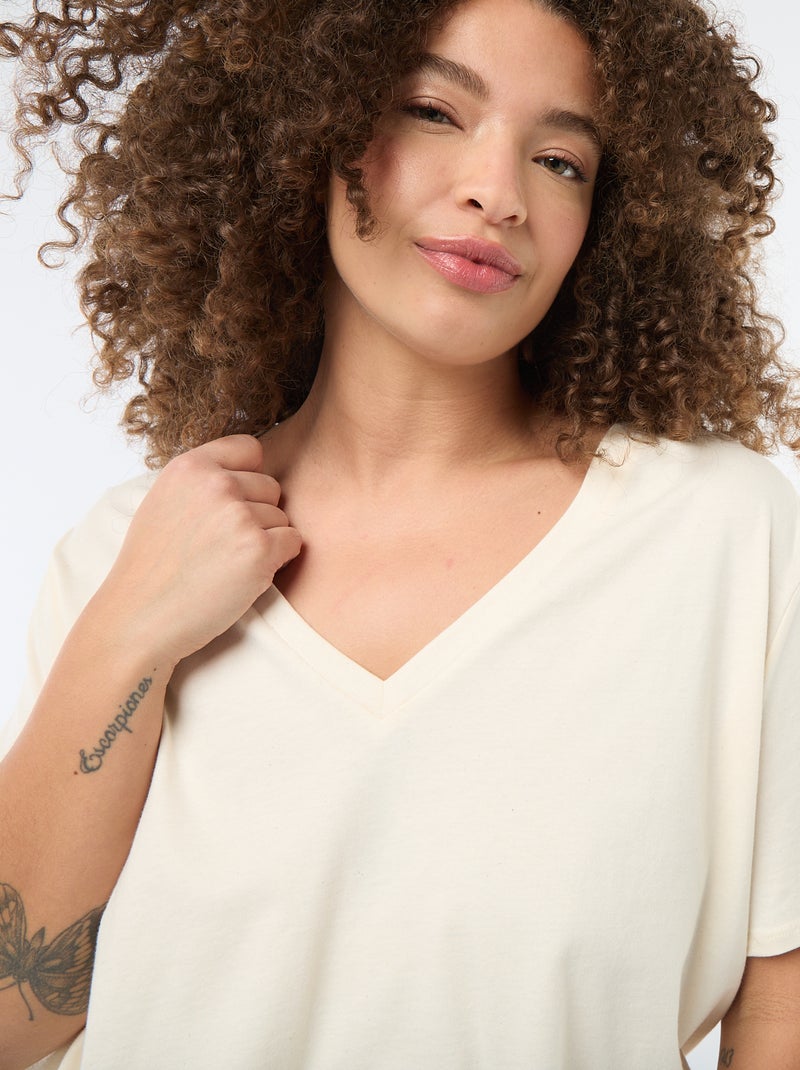 T-shirt basica a maniche corte e scollo a V Bianco - Kiabi