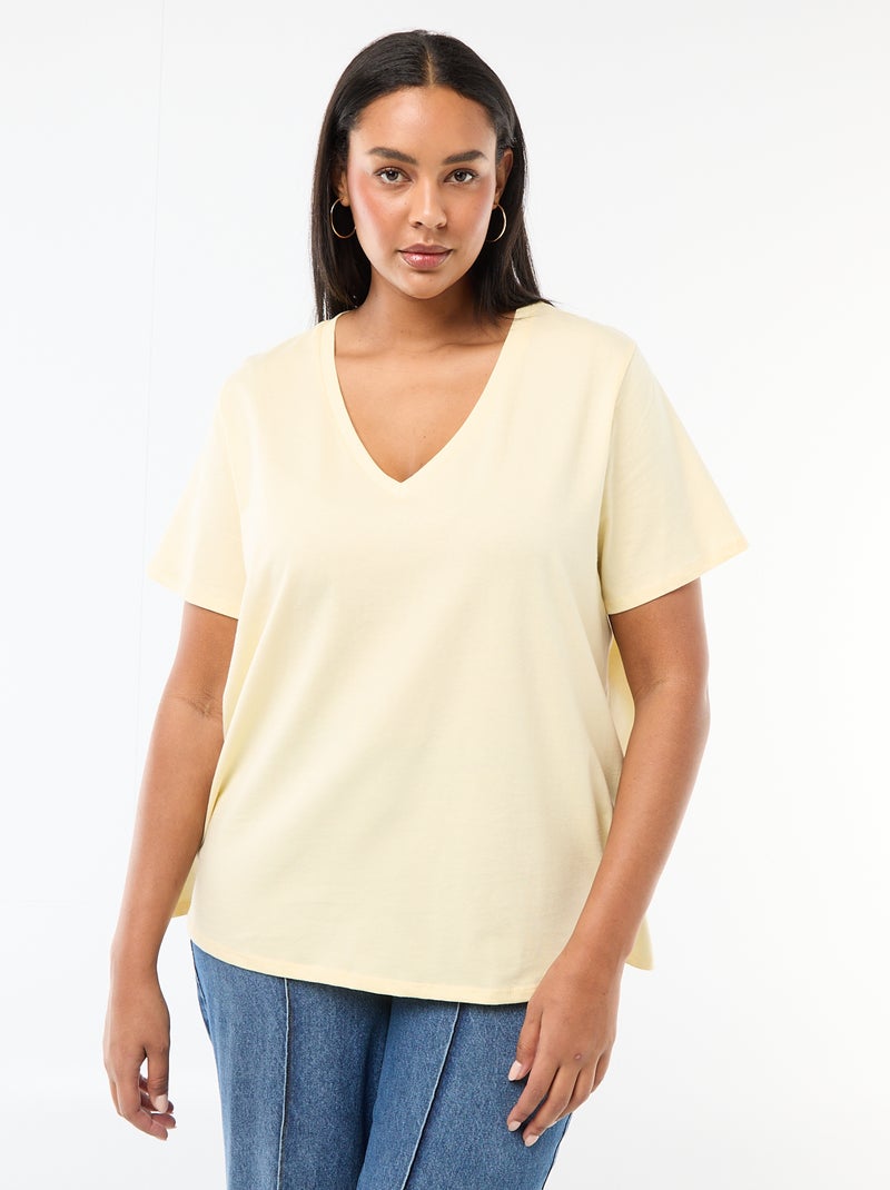 T-shirt basica a maniche corte e scollo a V Giallo - Kiabi