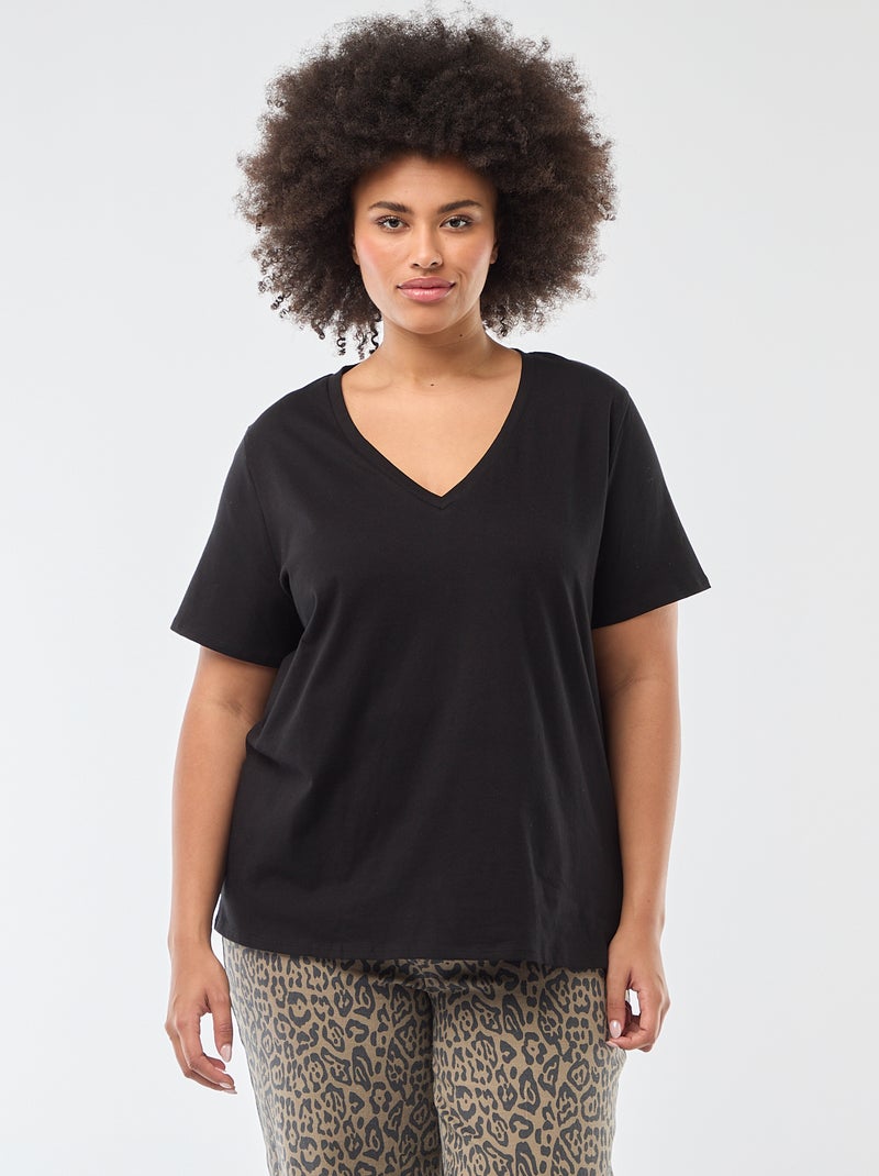 T-shirt basica a maniche corte e scollo a V Nero - Kiabi