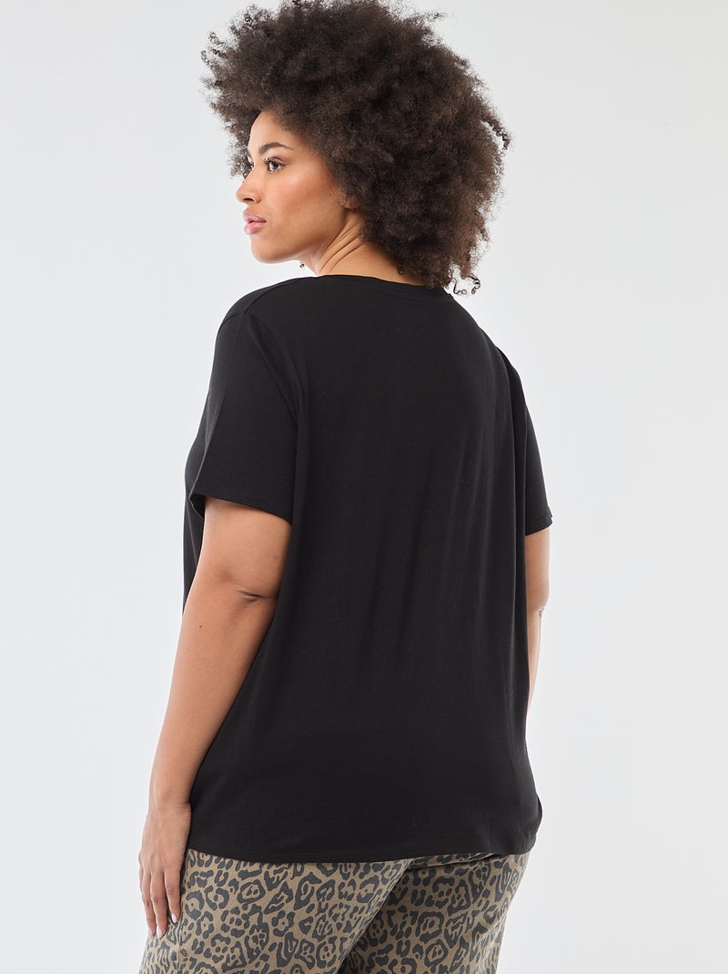 T-shirt basica a maniche corte e scollo a V Nero - Kiabi