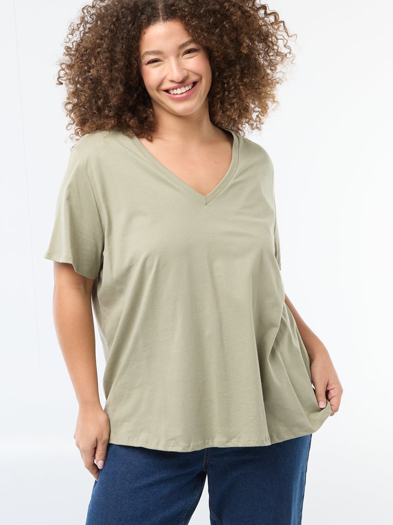 T-shirt basica a maniche corte e scollo a V Verde - Kiabi