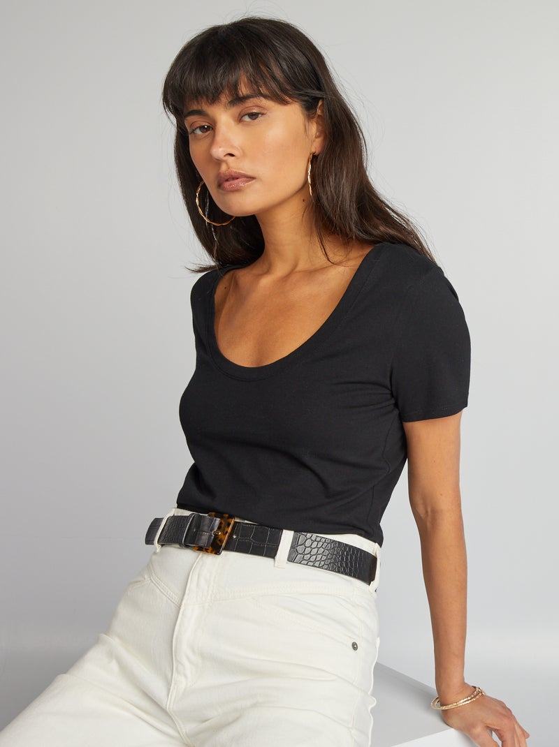 T-shirt basica con ampia scollatura nero - Kiabi