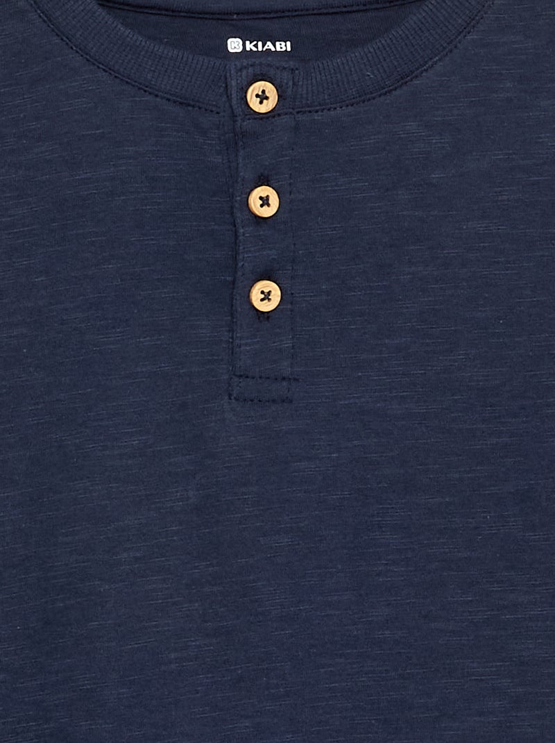 T-shirt basica con collo alla tunisina Blu - Kiabi