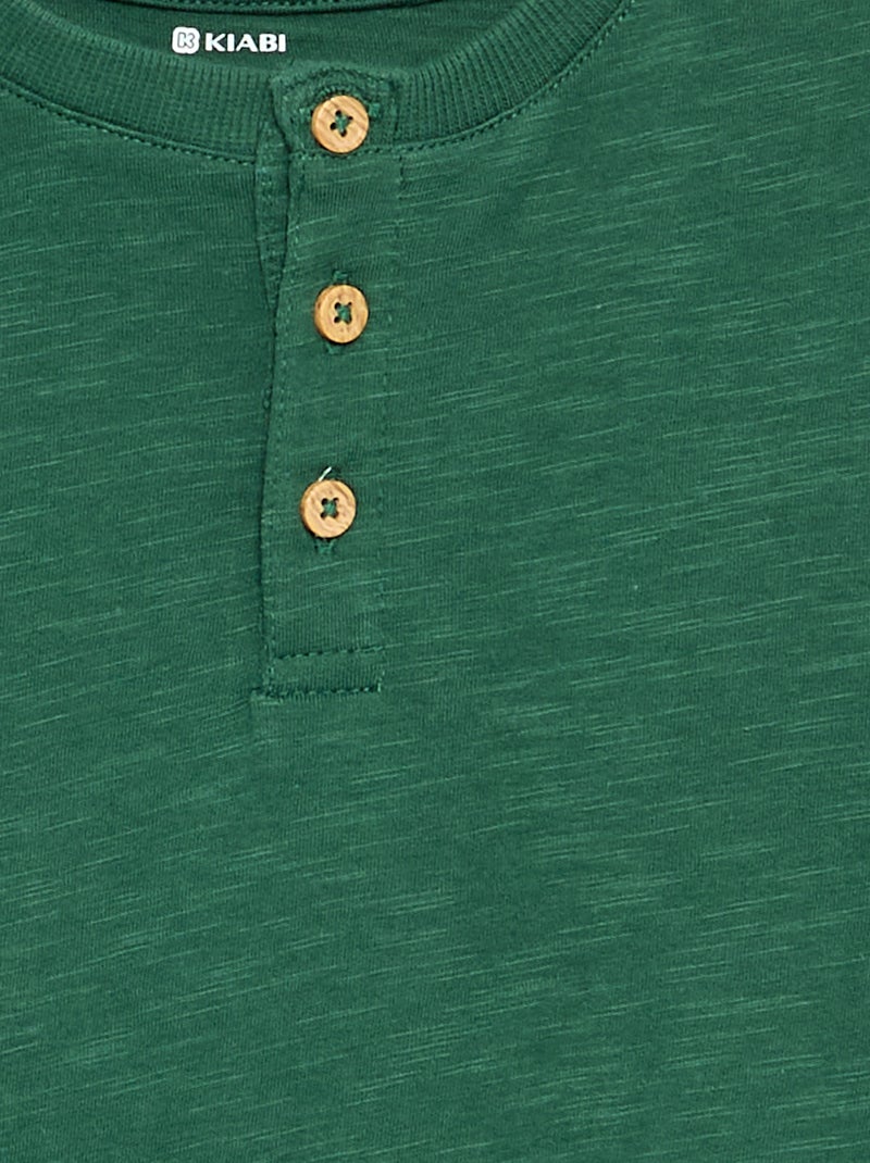 T-shirt basica con collo alla tunisina Verde - Kiabi