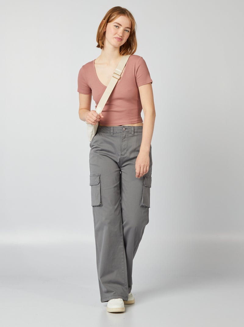 T-shirt basica crop top MARRONE - Kiabi