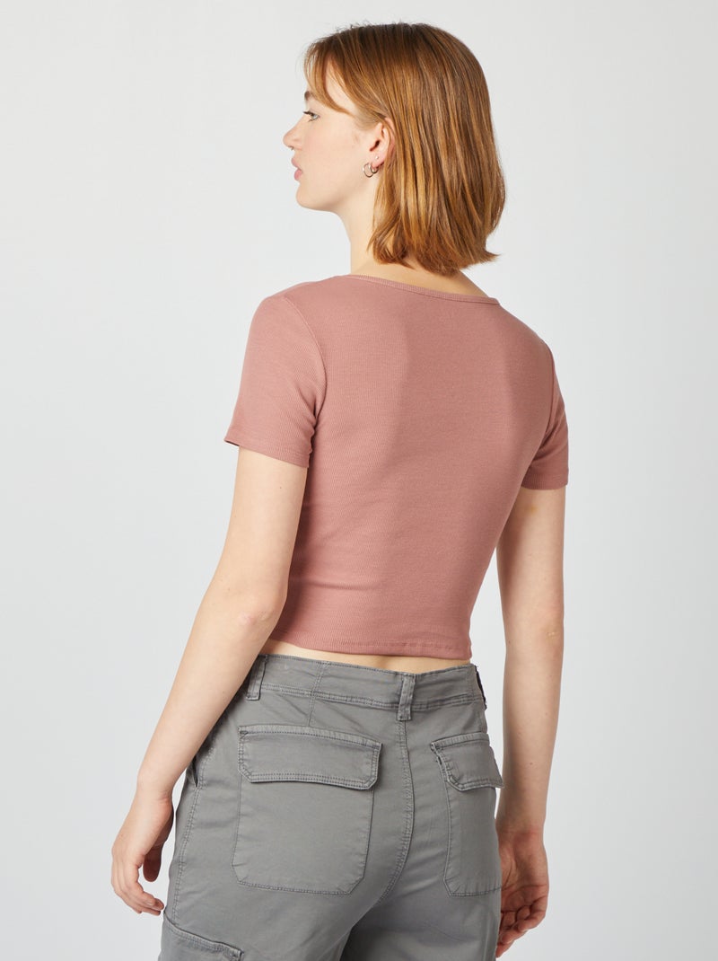 T-shirt basica crop top MARRONE - Kiabi