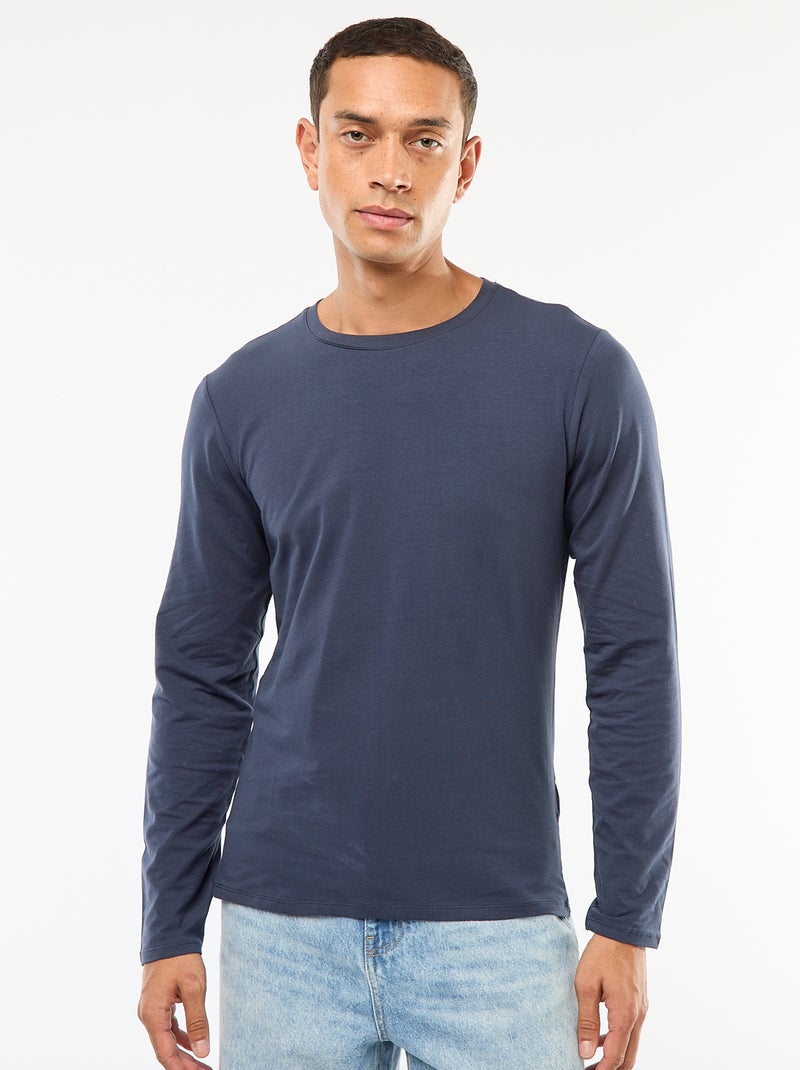 T-shirt basico a maniche lunghe e girocollo Blu - Kiabi