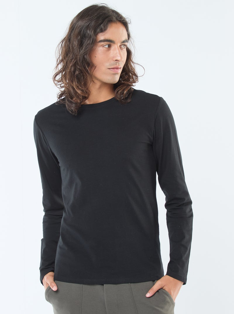 T-shirt basico a maniche lunghe e girocollo nero - Kiabi