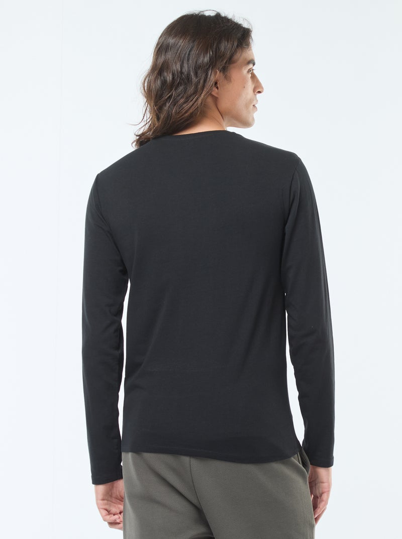 T-shirt basico a maniche lunghe e girocollo nero - Kiabi