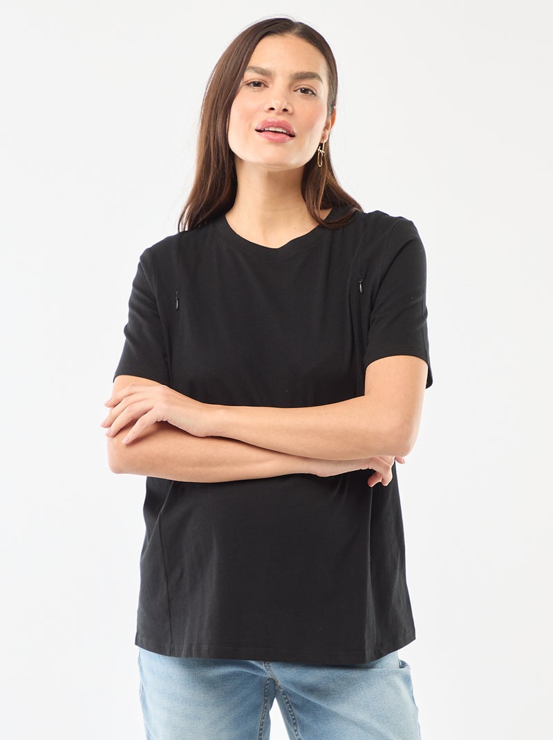 T-shirt basico da allattamento a maniche corte Nero - Kiabi