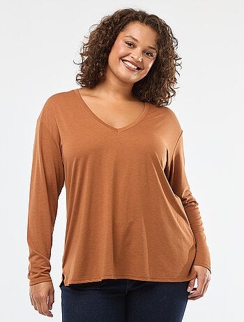 T-shirt basic con scollo a V e maniche a 3/4