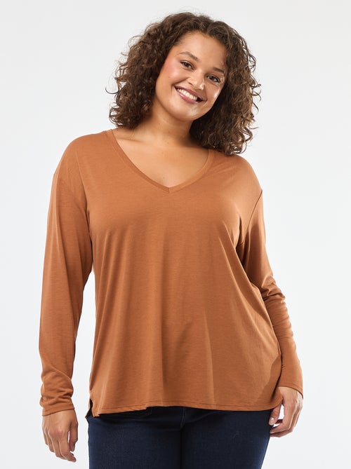 T-shirt basico scollo a V e maniche a 3/4 - Kiabi