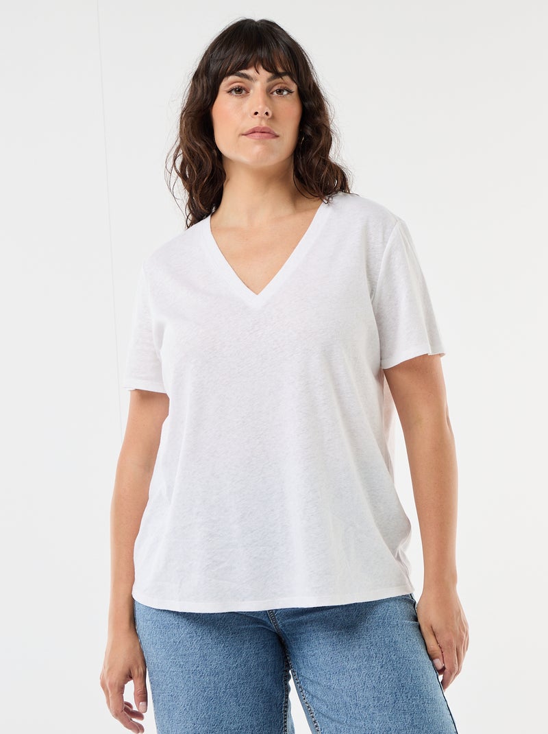 T-shirt basico scollo a V e maniche corte Bianco - Kiabi