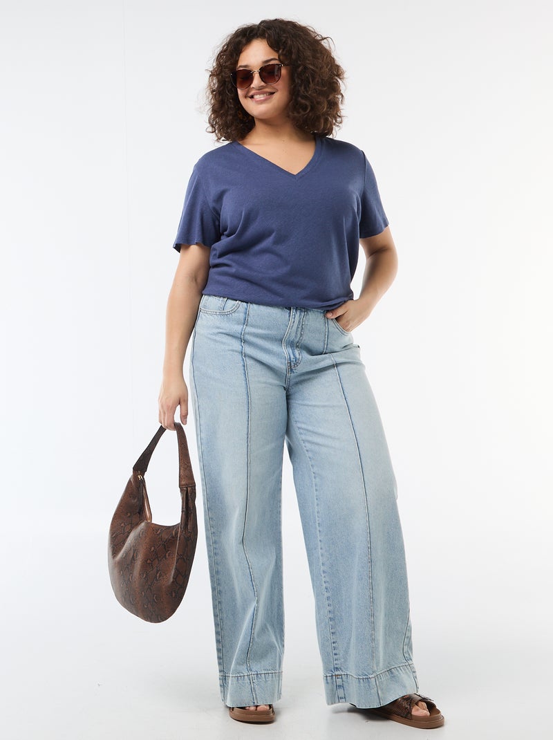 T-shirt basico scollo a V e maniche corte Blu - Kiabi