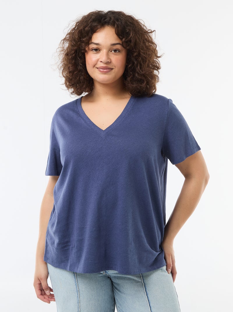 T-shirt basico scollo a V e maniche corte Blu - Kiabi