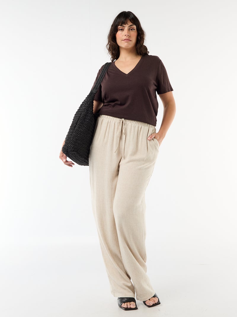 T-shirt basico scollo a V e maniche corte Marrone - Kiabi