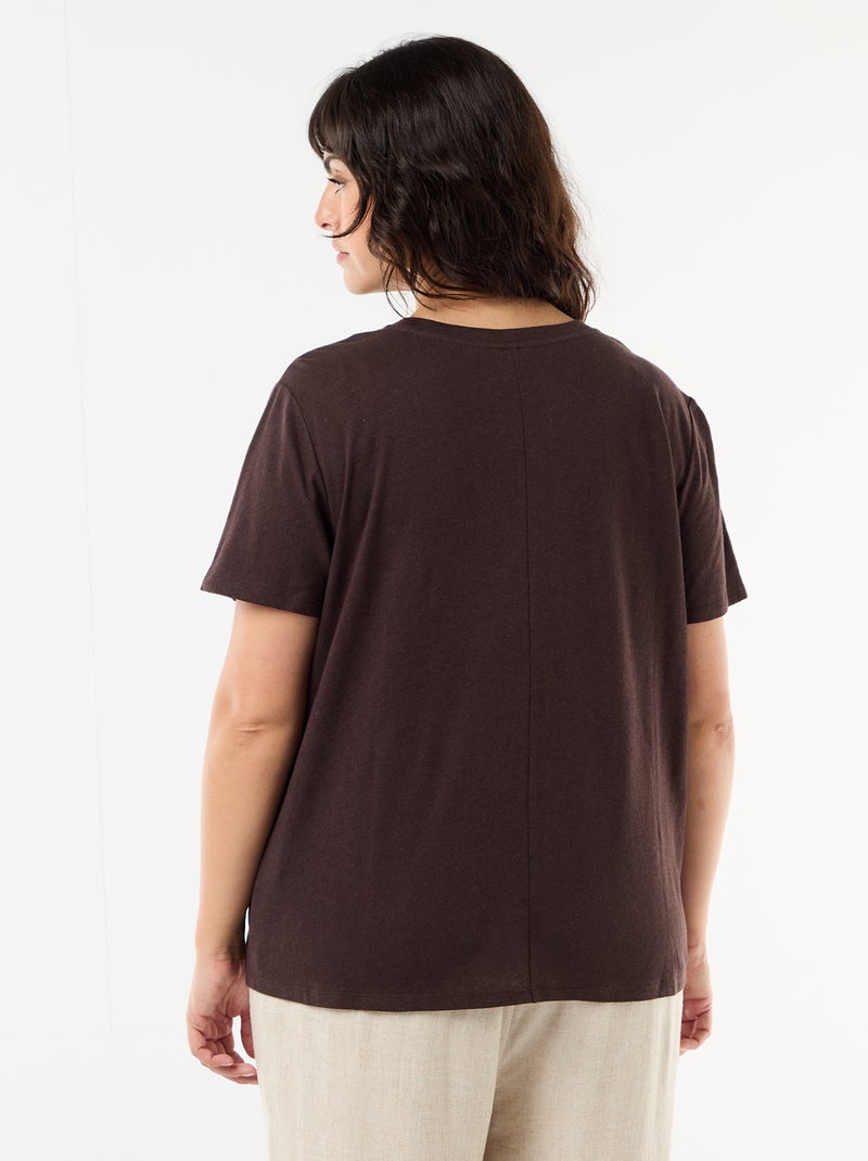 T-shirt basico scollo a V e maniche corte Marrone - Kiabi