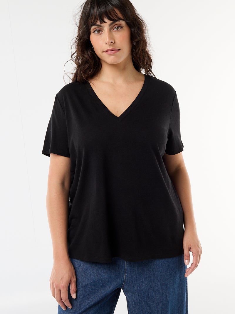T-shirt basico scollo a V e maniche corte Nero - Kiabi