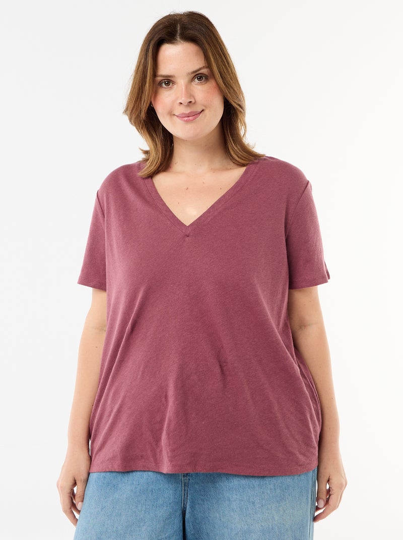 T-shirt basico scollo a V e maniche corte Rosa - Kiabi