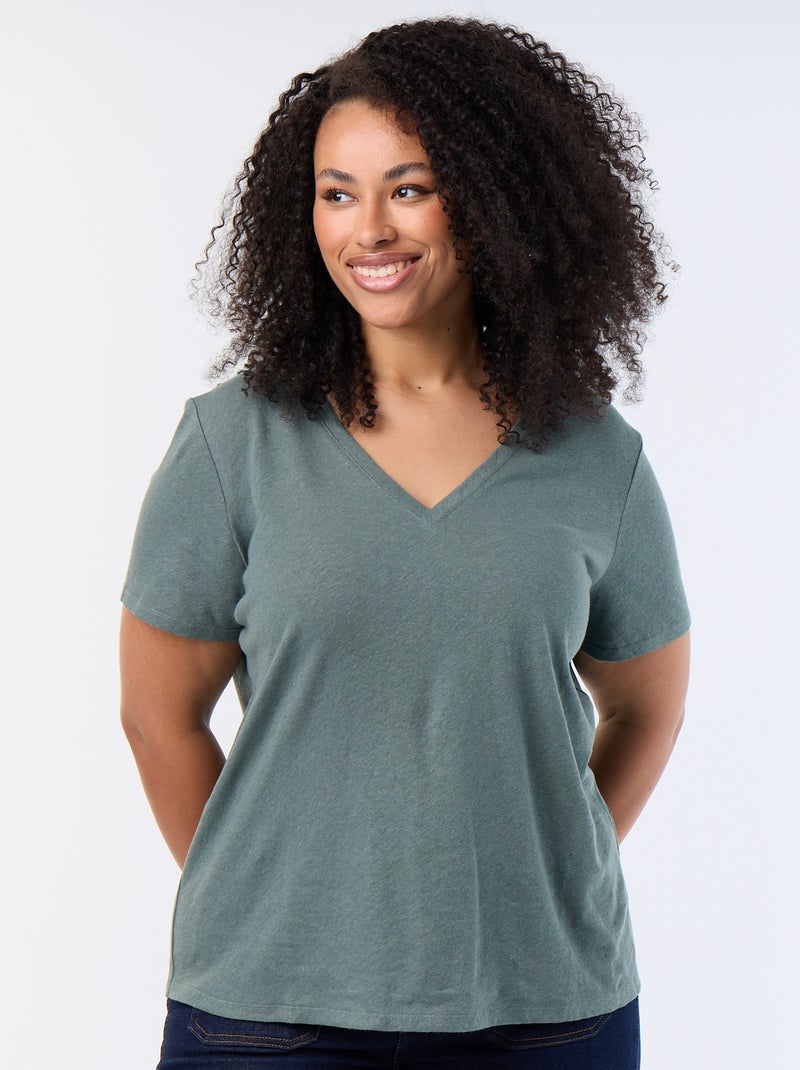 T-shirt basico scollo a V e maniche corte Verde - Kiabi