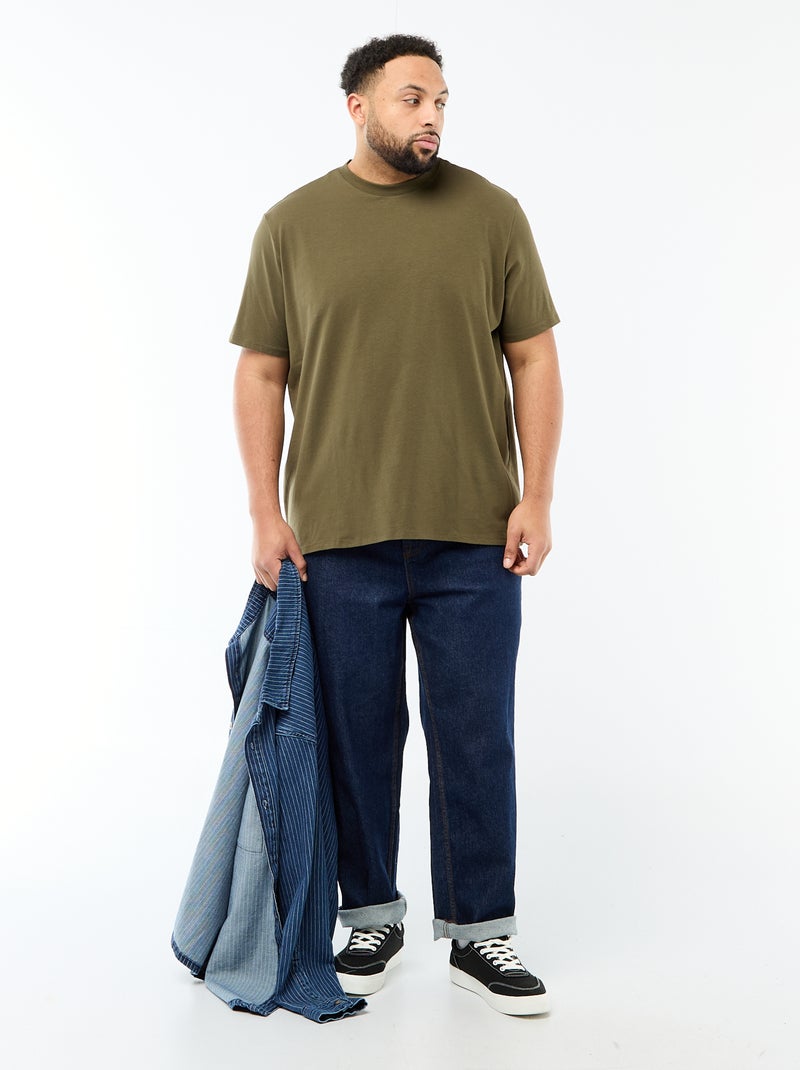 T-shirt basico tinta unita regular fit Kaki - Kiabi