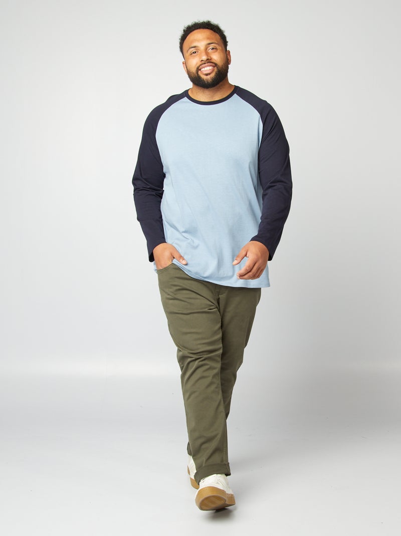 T-shirt bicolore a maniche lunghe BLU - Kiabi