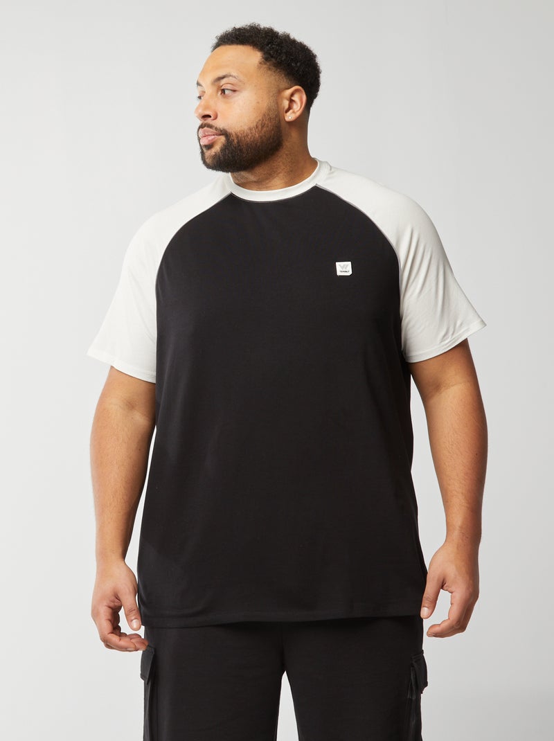 T-shirt bicolore con maniche corte raglan nero - Kiabi