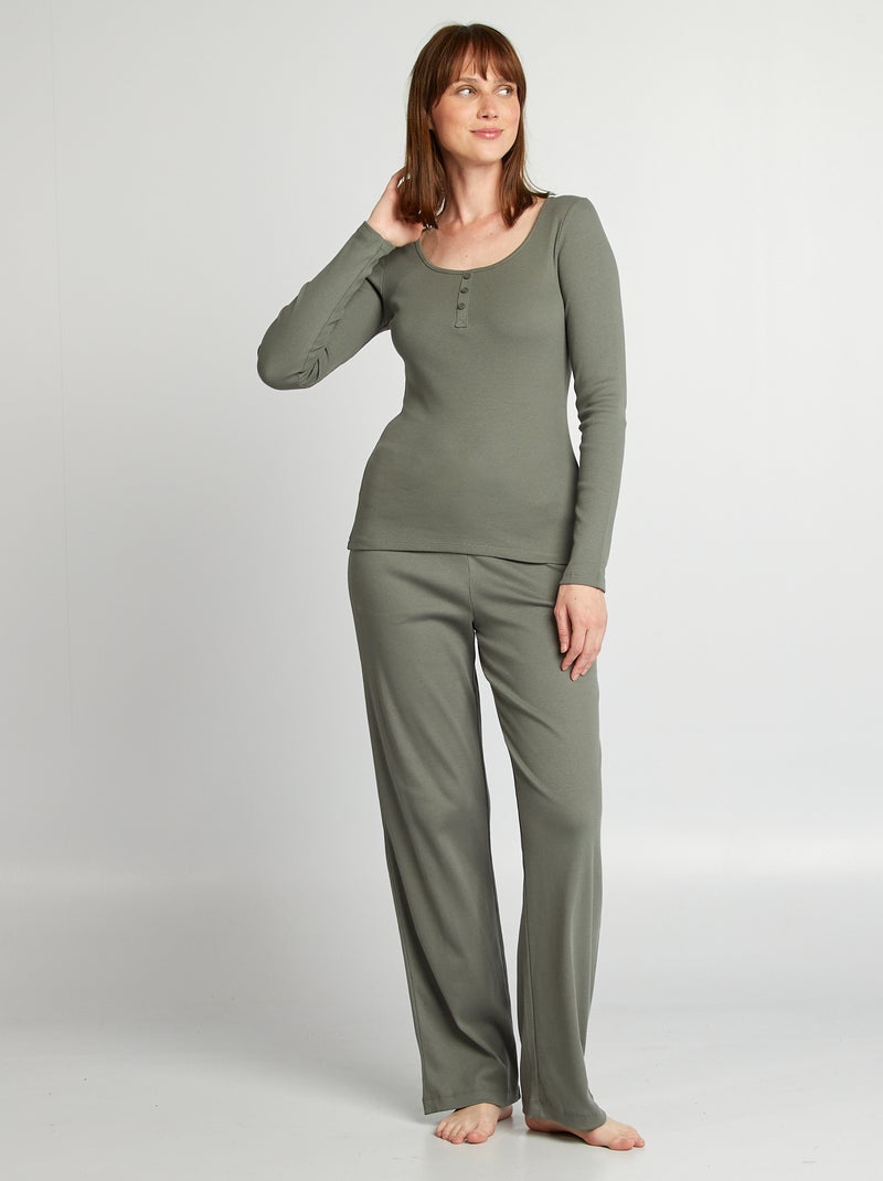 T-shirt bordo a costine collo serafino VERDE - Kiabi