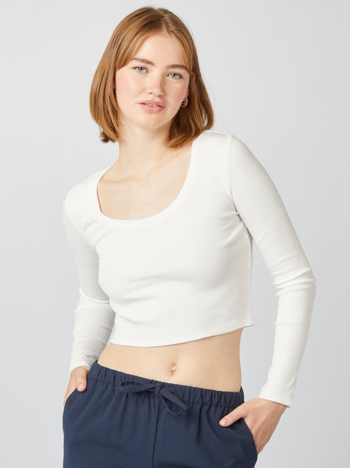 T-shirt bordo a costine crop top - Kiabi