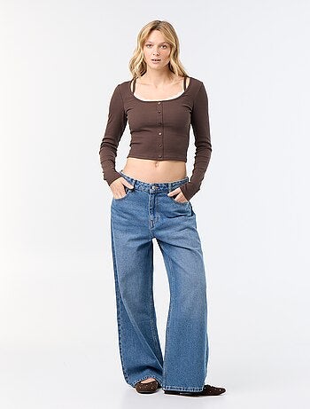 T-shirt canotta 2-in-1 con collo in pizzo