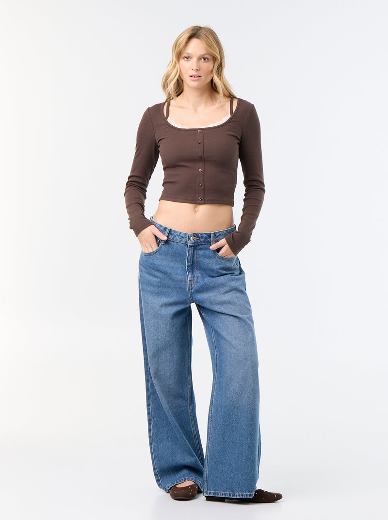T-shirt canotta 2-in-1 con collo in pizzo Marrone - Kiabi