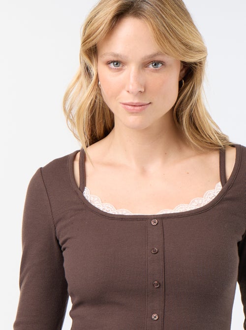 T-shirt canotta 2-in-1 con collo in pizzo - Kiabi
