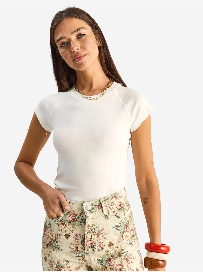 T-shirt classica in cotone con girocollo lucci Bianco - Kiabi