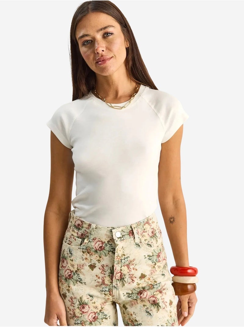 T-shirt classica in cotone con girocollo lucci Bianco - Kiabi