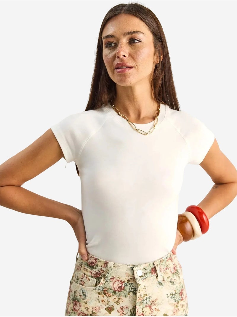 T-shirt classica in cotone con girocollo lucci Bianco - Kiabi