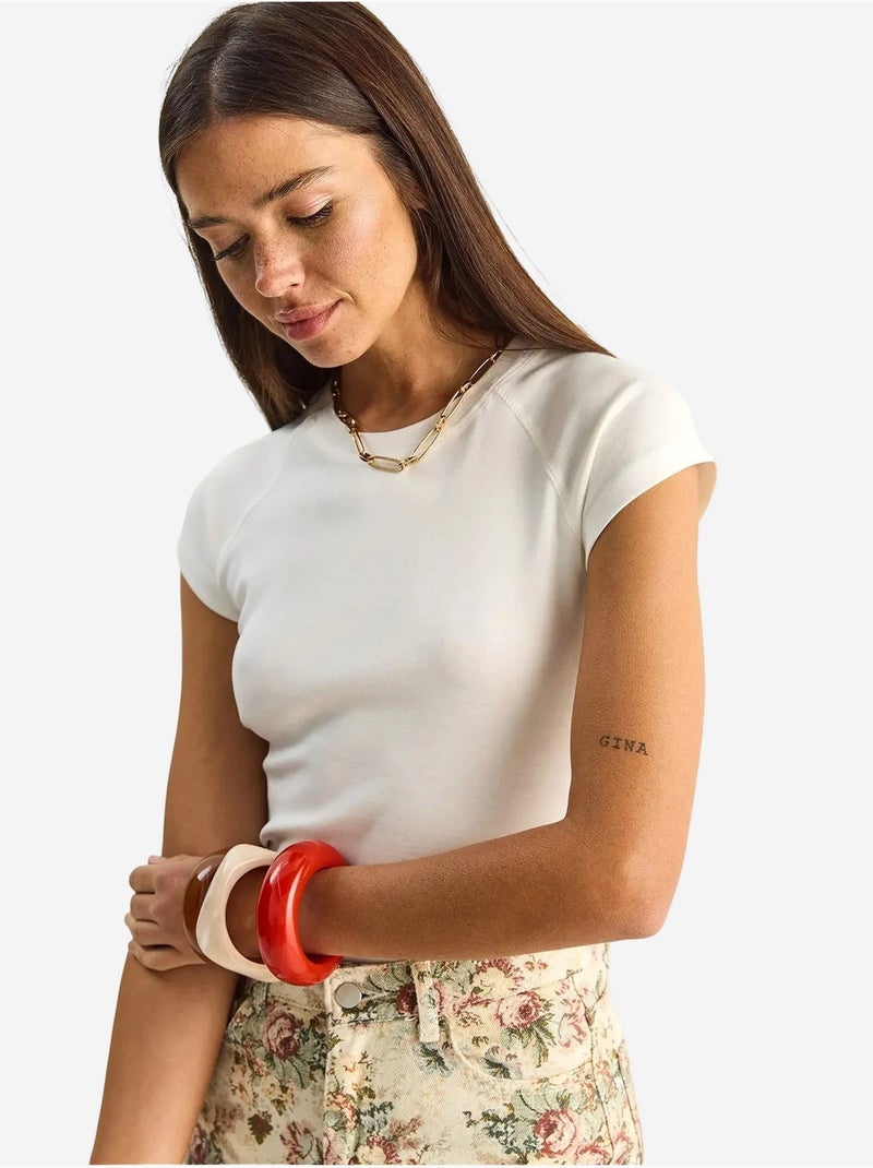 T-shirt classica in cotone con girocollo lucci Bianco - Kiabi