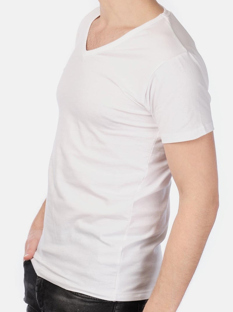 T-shirt col collo a V unito Bianco - Kiabi
