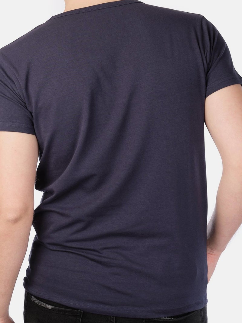 T-shirt col collo a V unito Blu marino - Kiabi