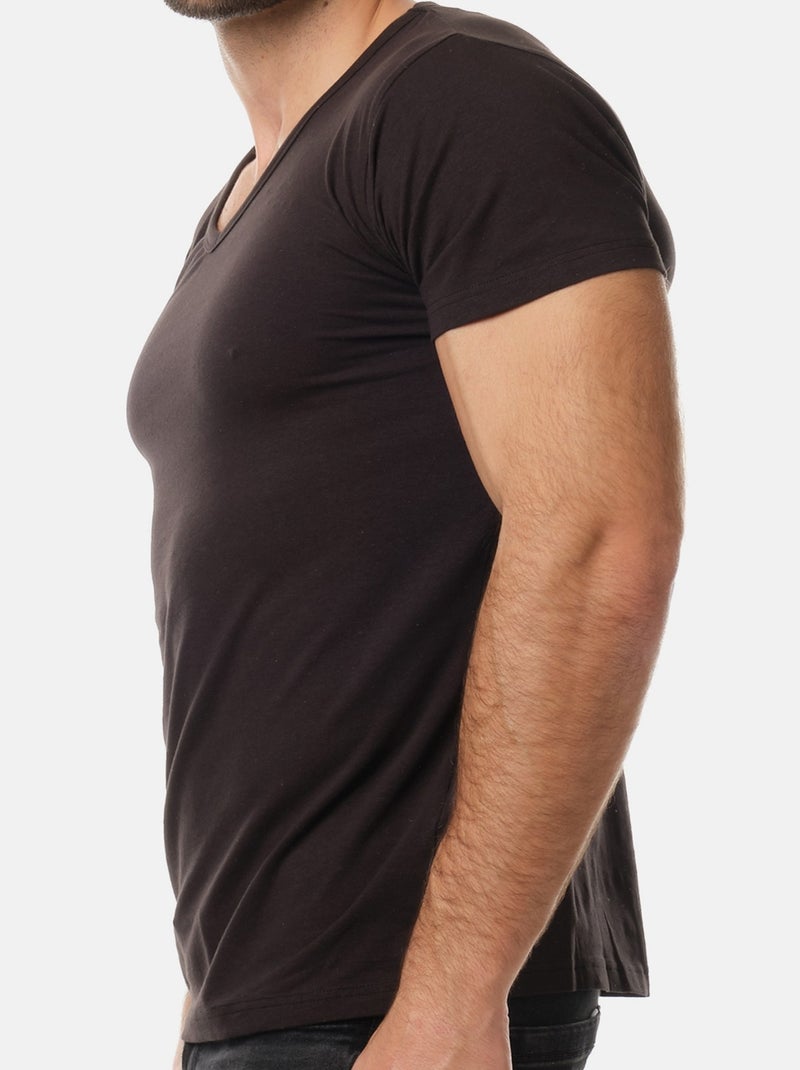 T-shirt col collo a V unito Nero - Kiabi